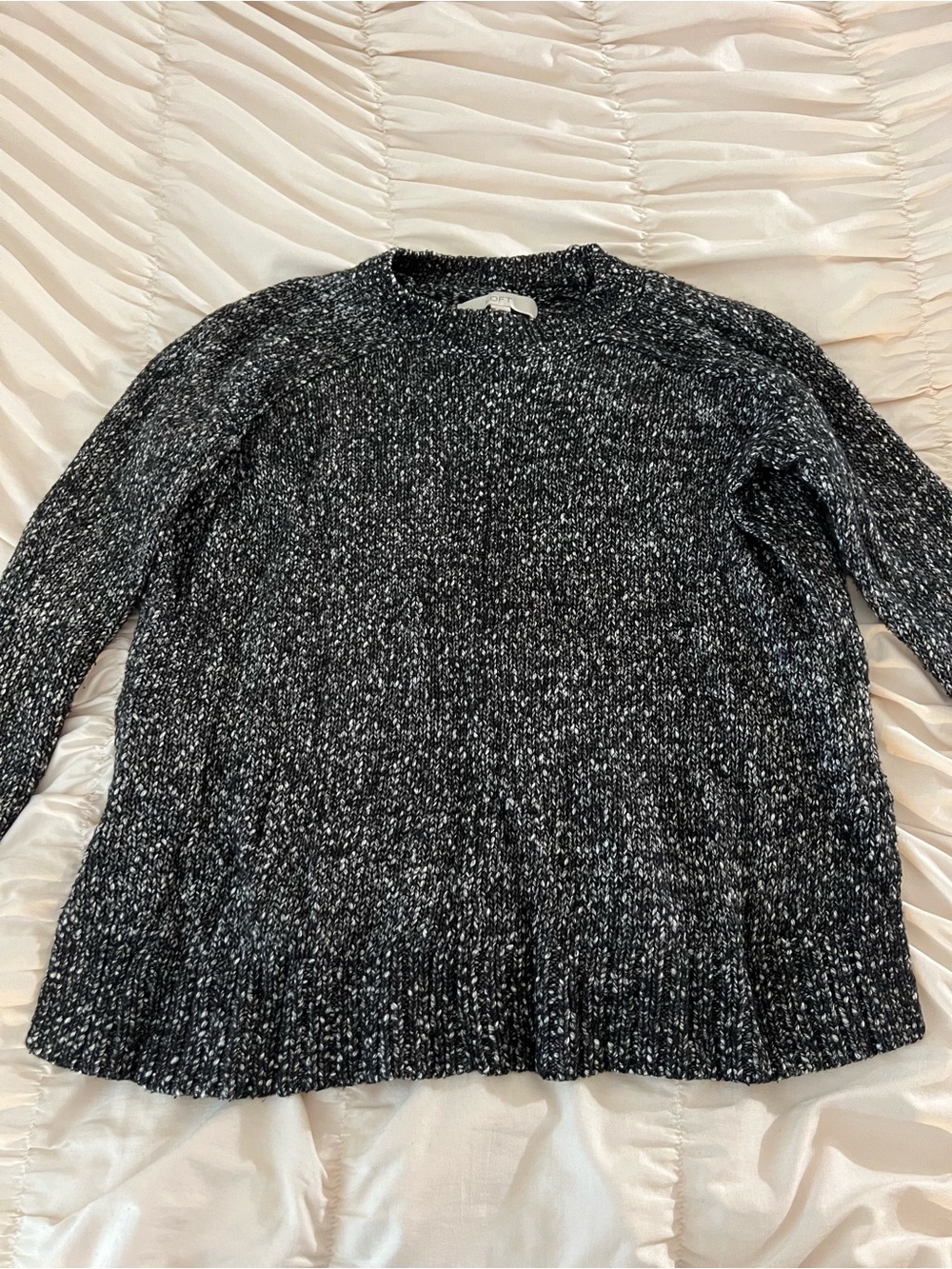 LOFT Black and White Marled Crewneck Sweater